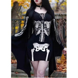 Gothic Skeleton Bat Sleeve Mini Dress