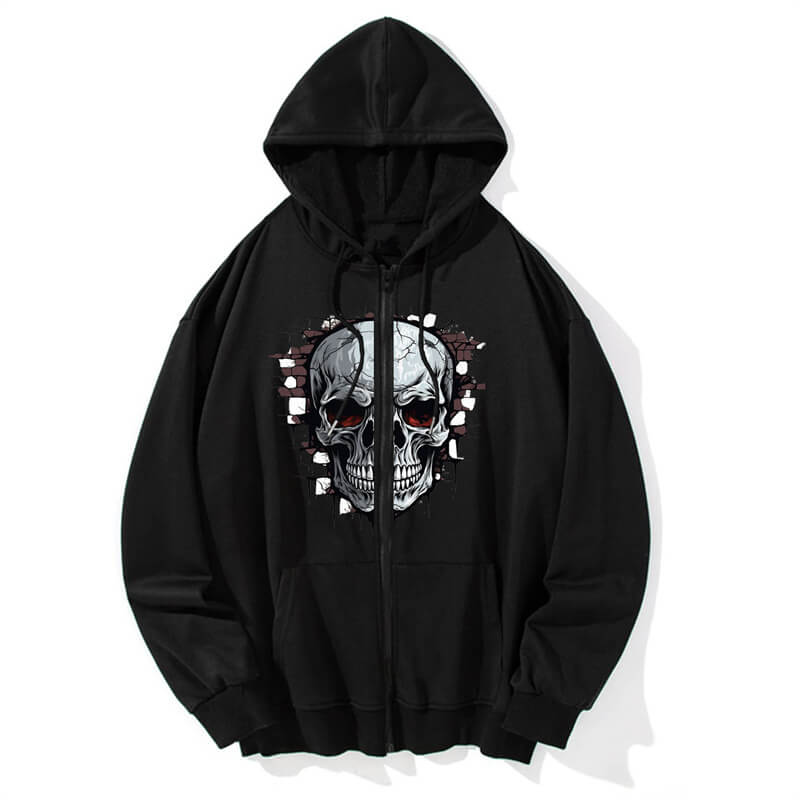 Gothic Skull In The Wall Print Hoodie Coat