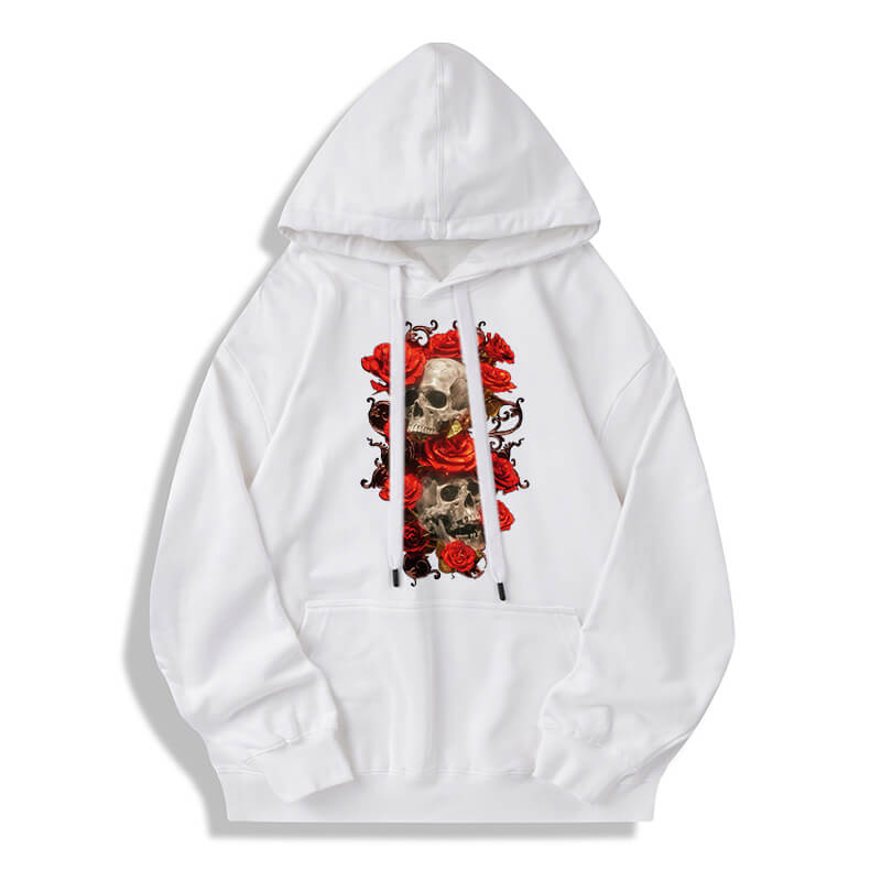 Gothic Skull Rose Cotton Pullover Hoodie