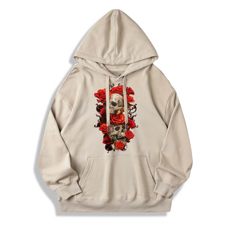Gothic Skull Rose Cotton Pullover Hoodie