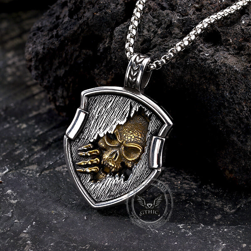 Collar de acero inoxidable con calavera gótica de vampiro