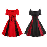 Gothic Solid Color Patchwork Lace Up Dress