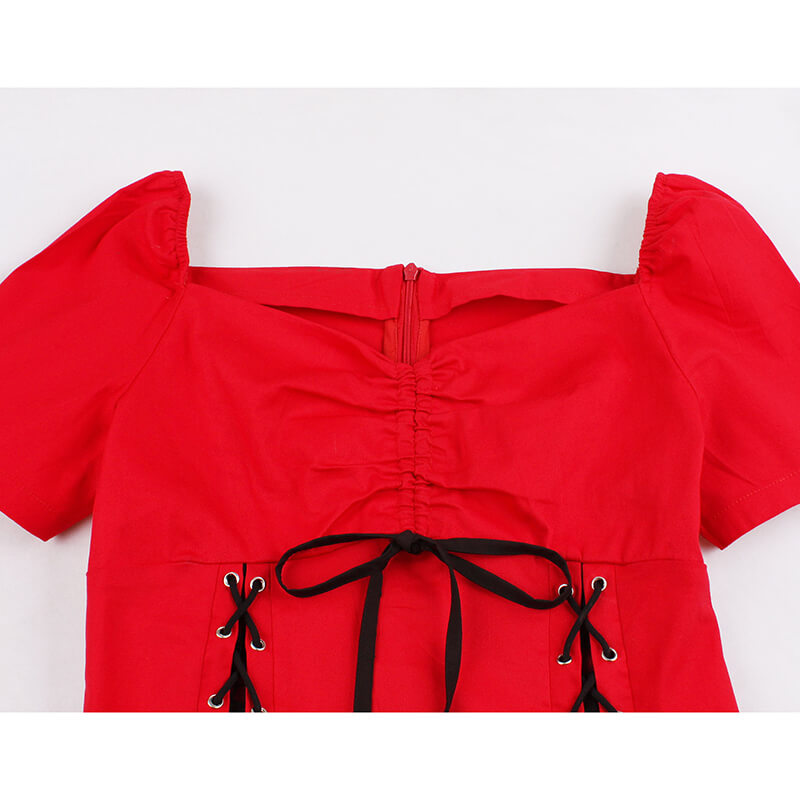 Gothic Solid Color Patchwork Lace Up Dress