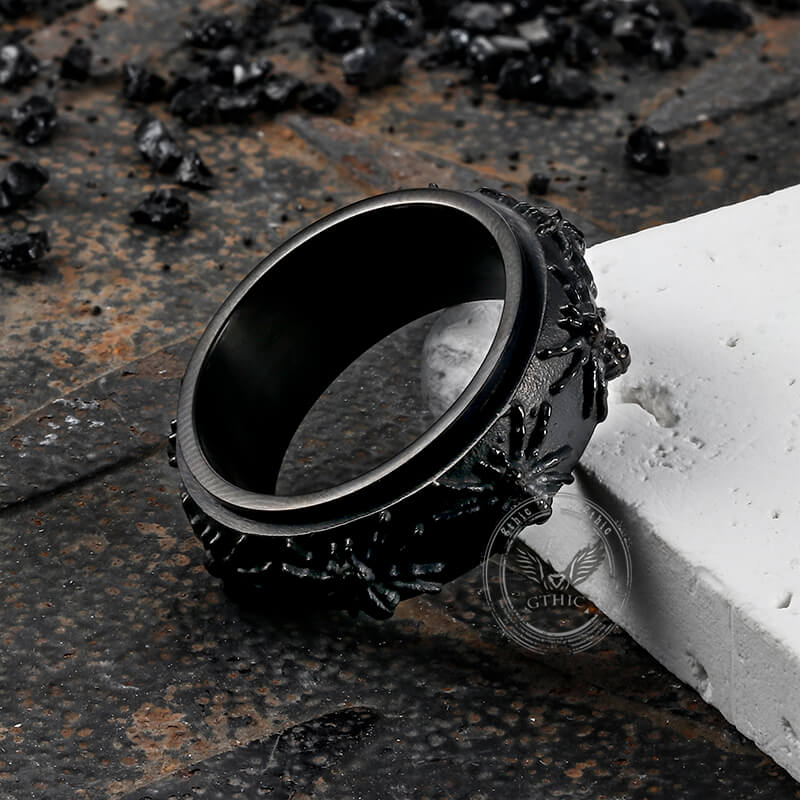 Anillo giratorio de acero inoxidable con diseño de araña gótica