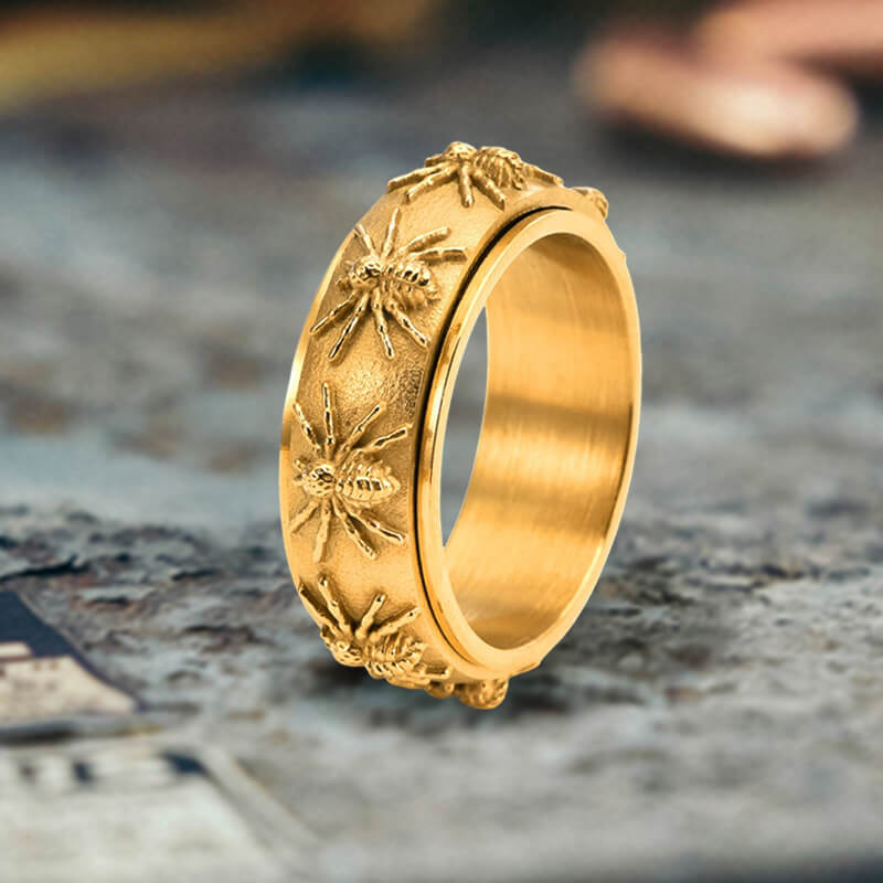 Anillo giratorio de acero inoxidable con diseño de araña gótica