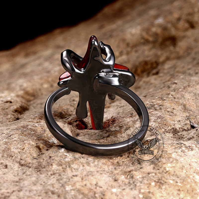 Anillo abierto de aleación con estrella de cuatro puntas y espinas góticas