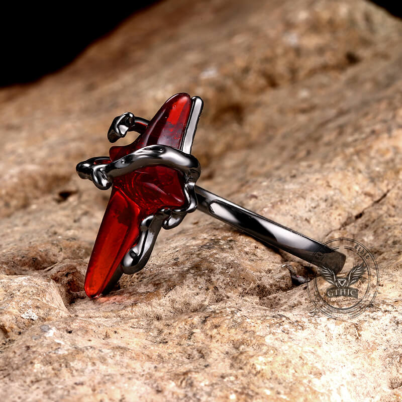 Anillo abierto de aleación con estrella de cuatro puntas y espinas góticas