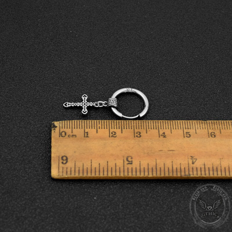 Pendientes de aro de acero inoxidable con diseño de cruz de la Gran Muralla