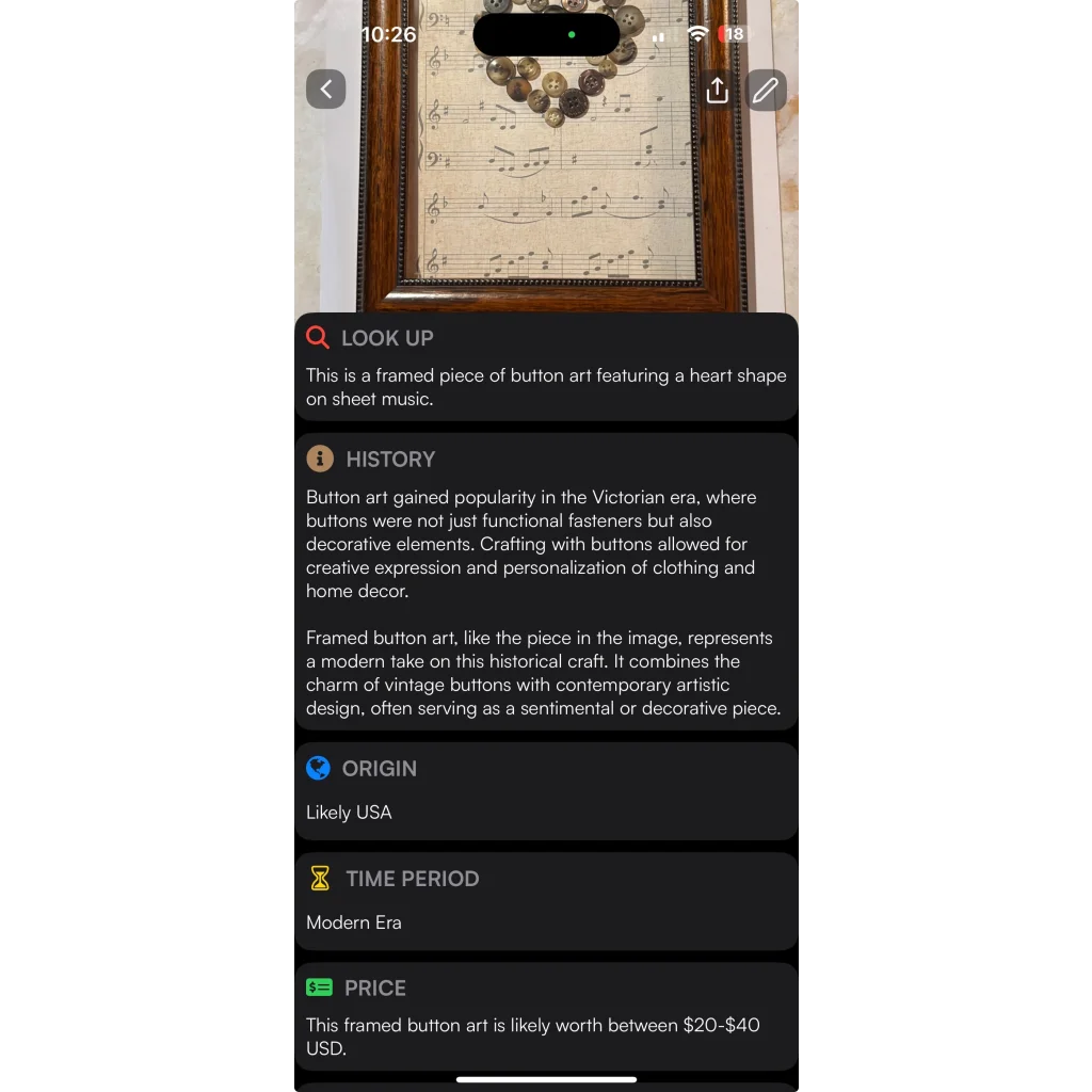 Groovy Framed Button Art Heart Radiates Good Vibes on Sheet Music