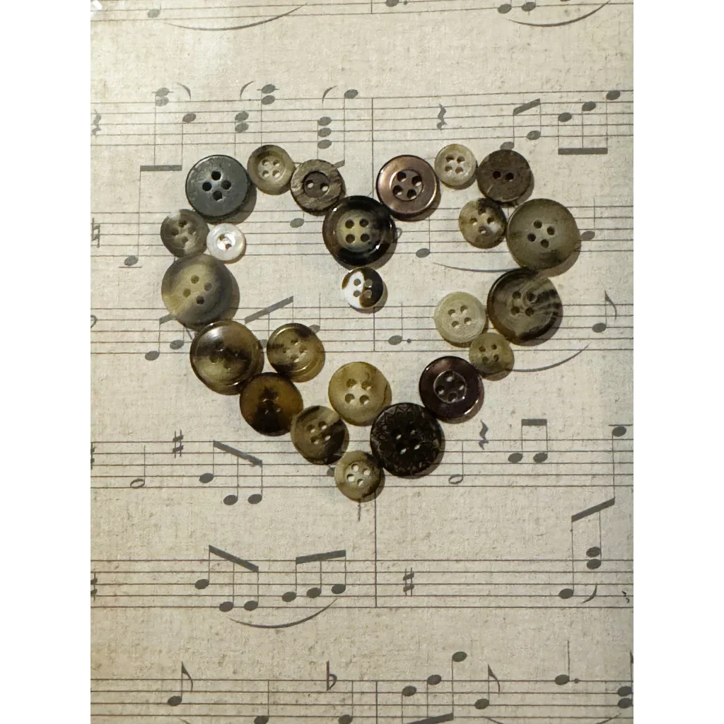 Groovy Framed Button Art Heart Radiates Good Vibes on Sheet Music
