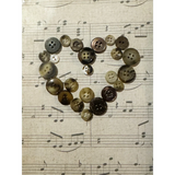 Groovy Framed Button Art Heart Radiates Good Vibes on Sheet Music