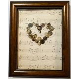 Groovy Framed Button Art Heart Radiates Good Vibes on Sheet Music