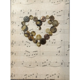 Groovy Framed Button Art Heart Radiates Good Vibes on Sheet Music