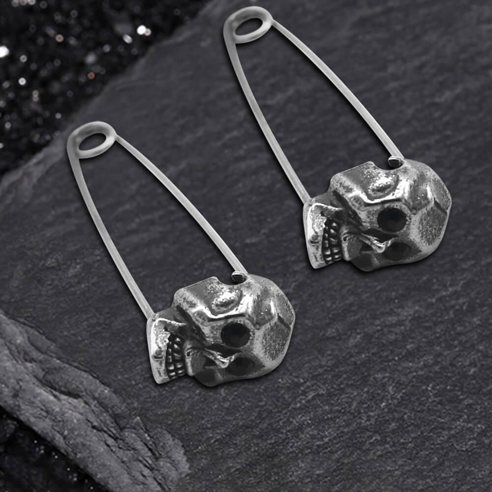 Pendientes de calavera de acero inoxidable con alfiler grotesco