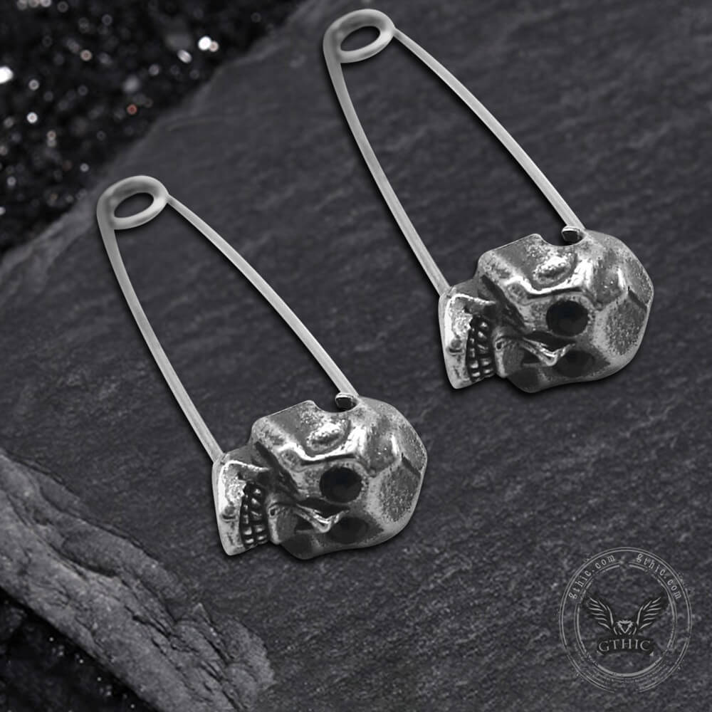 Pendientes de calavera de acero inoxidable con alfiler grotesco