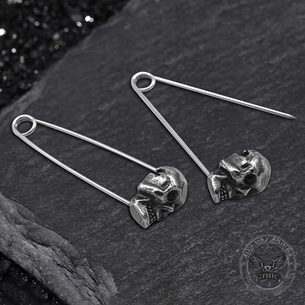 Pendientes de calavera de acero inoxidable con alfiler grotesco