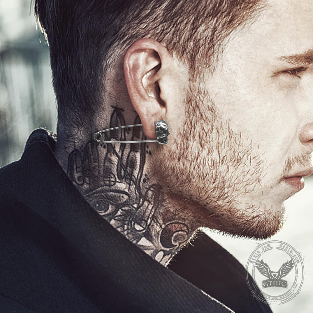 Pendientes de calavera de acero inoxidable con alfiler grotesco