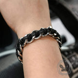 Double Head Skull Buckle Stainless Steel Braided Bracelet