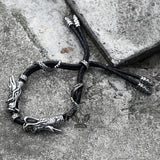 Vintage Double Dragon Stainless Steel Leather Animal Bracelet