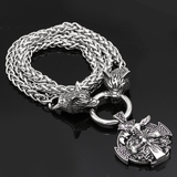 Odin Wolf Raven Stainless Steel Viking Necklace