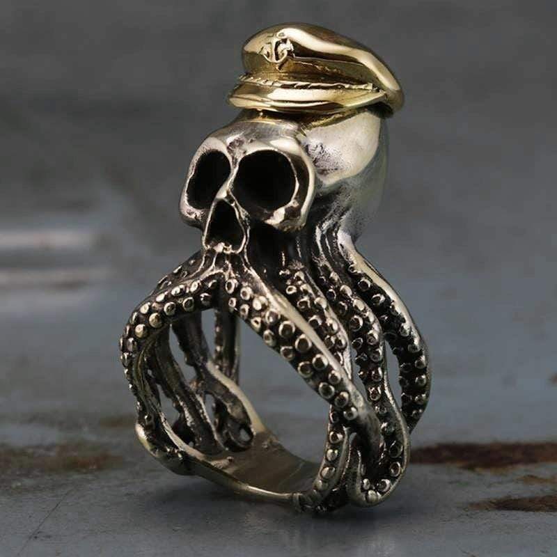 Octopus Captain Tentacle  Stainless Steel Skull Ring