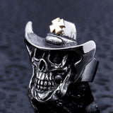 White Cross Hat Stainless Steel Skull Ring