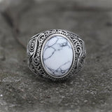 Vintage Pattern Gem Stainless Steel Ring