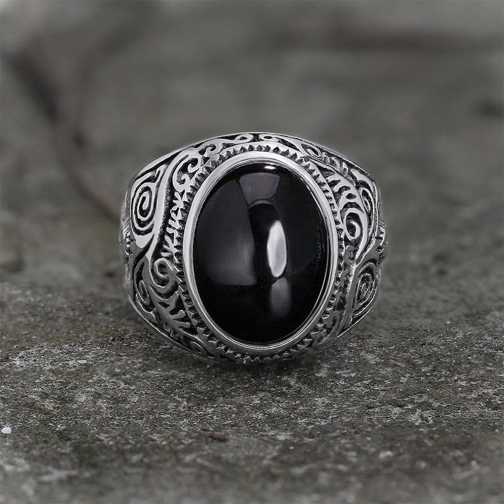 Vintage Pattern Gem Stainless Steel Ring
