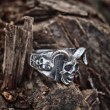 Horned Goat Devil Skull Ring