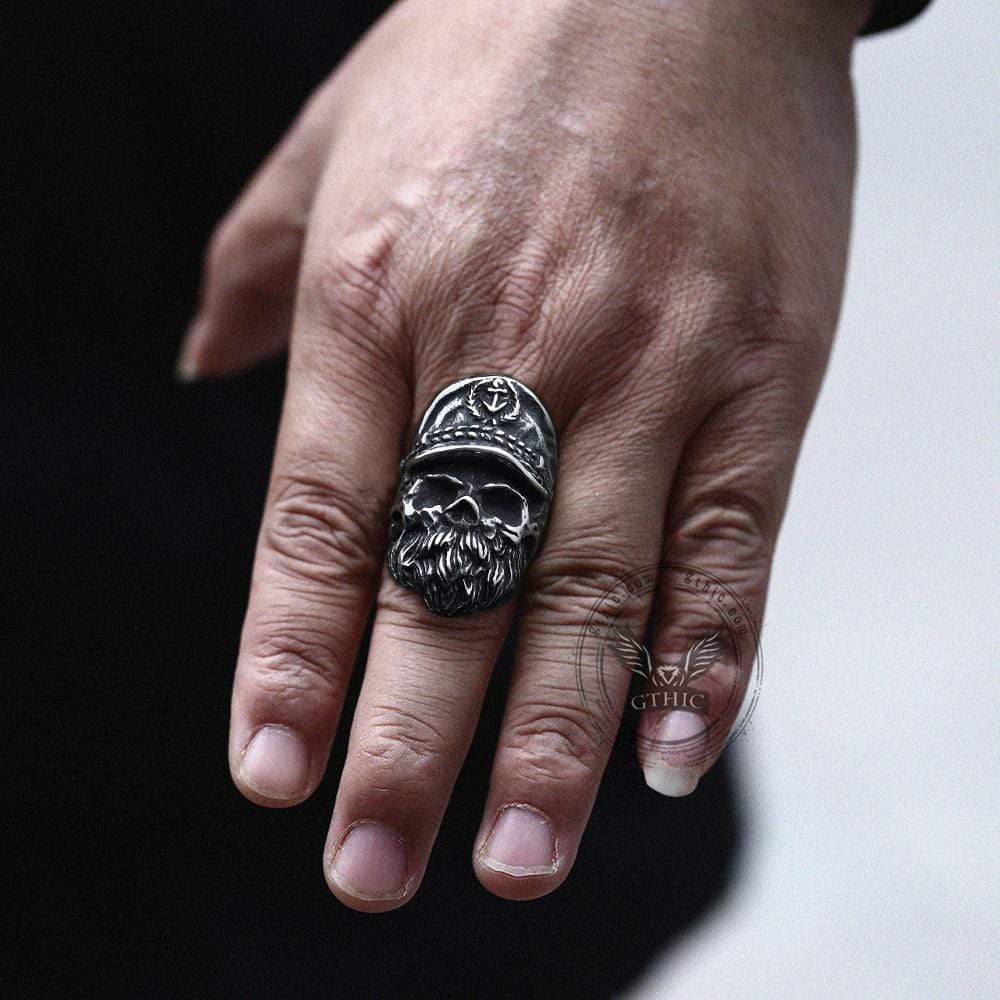Navy Captain Stainless Steel Skull Ring