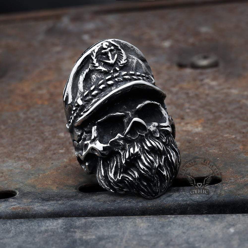 Navy Captain Stainless Steel Skull Ring