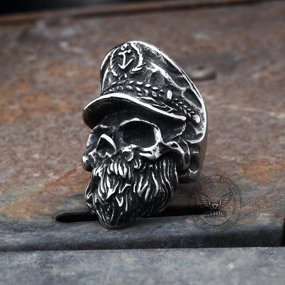 Navy Captain Stainless Steel Skull Ring