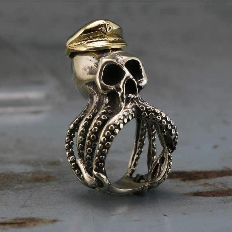 Octopus Captain Tentacle  Stainless Steel Skull Ring