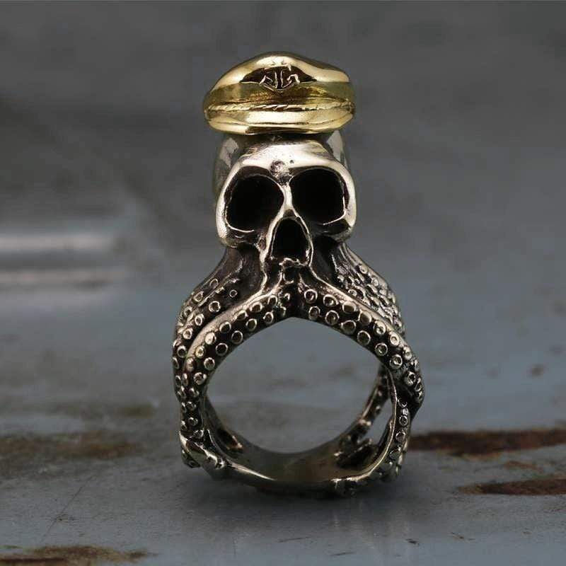 Octopus Captain Tentacle  Stainless Steel Skull Ring