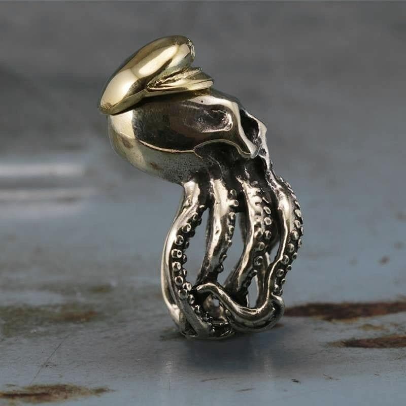 Octopus Captain Tentacle  Stainless Steel Skull Ring