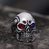 Ruby & Sapphire Eye Stainless Steel Skull Ring