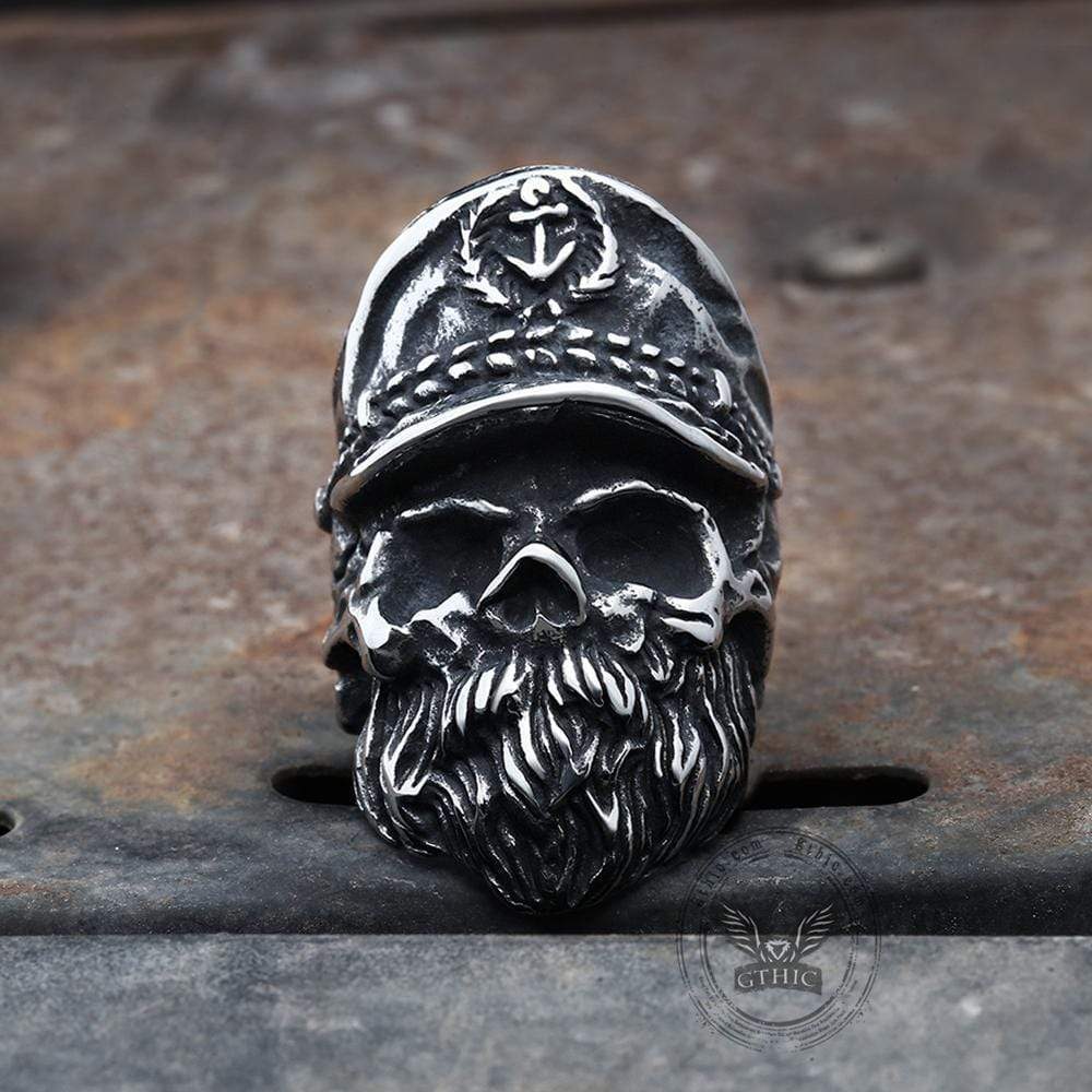Navy Captain Stainless Steel Skull Ring