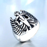 Winged Sword Stainless Steel Cross Ring