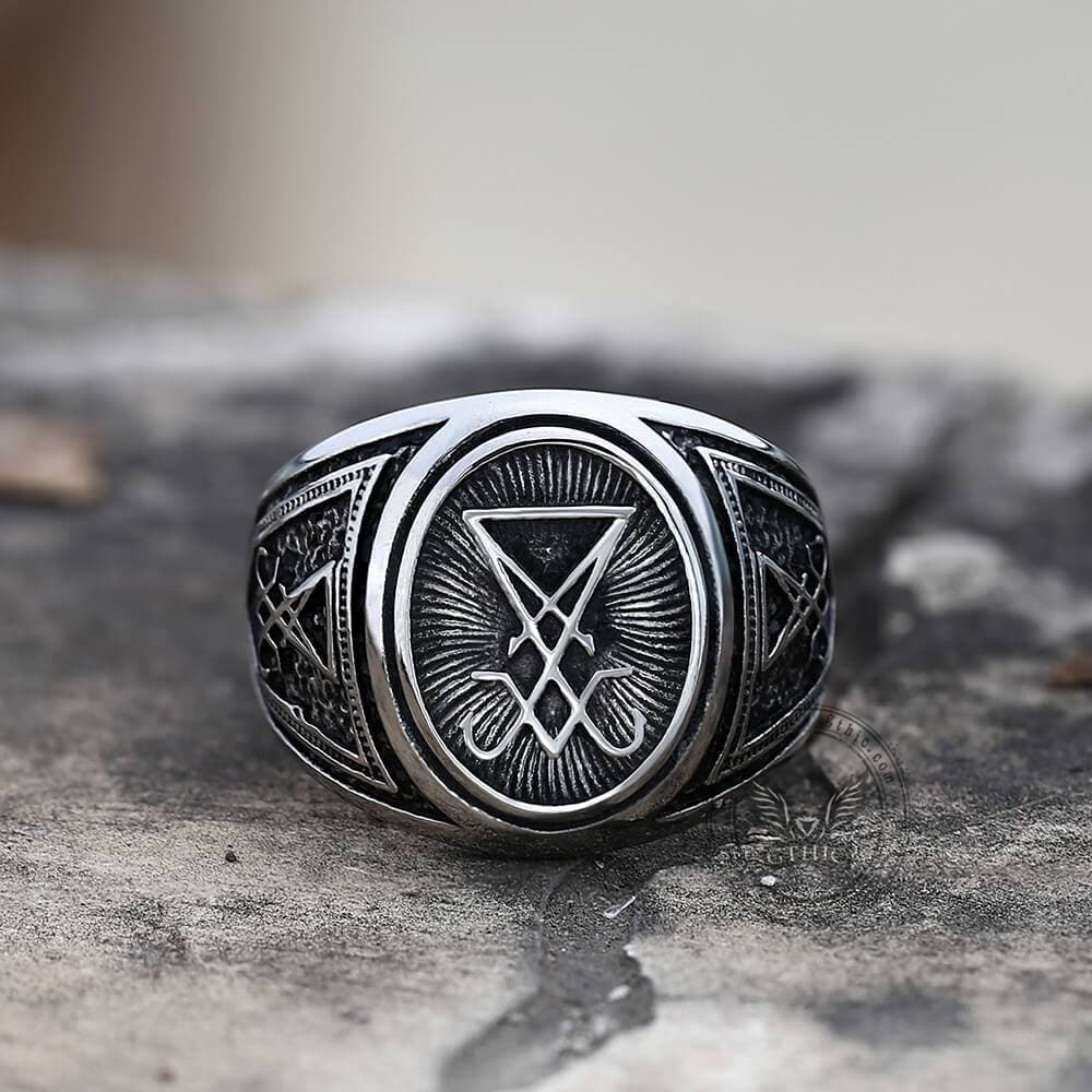 Anillo de acero inoxidable con el sello de Lucifer de GTHIC