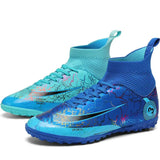 DISRATEBLU Kids Soccer Shoes Boys Girls Football Trainning Shoes Youth Firm Ground Athletic Turf Shoes Outdoor Professional Soccer Shoes Sneakers Blue/Turquoise - Lootquake