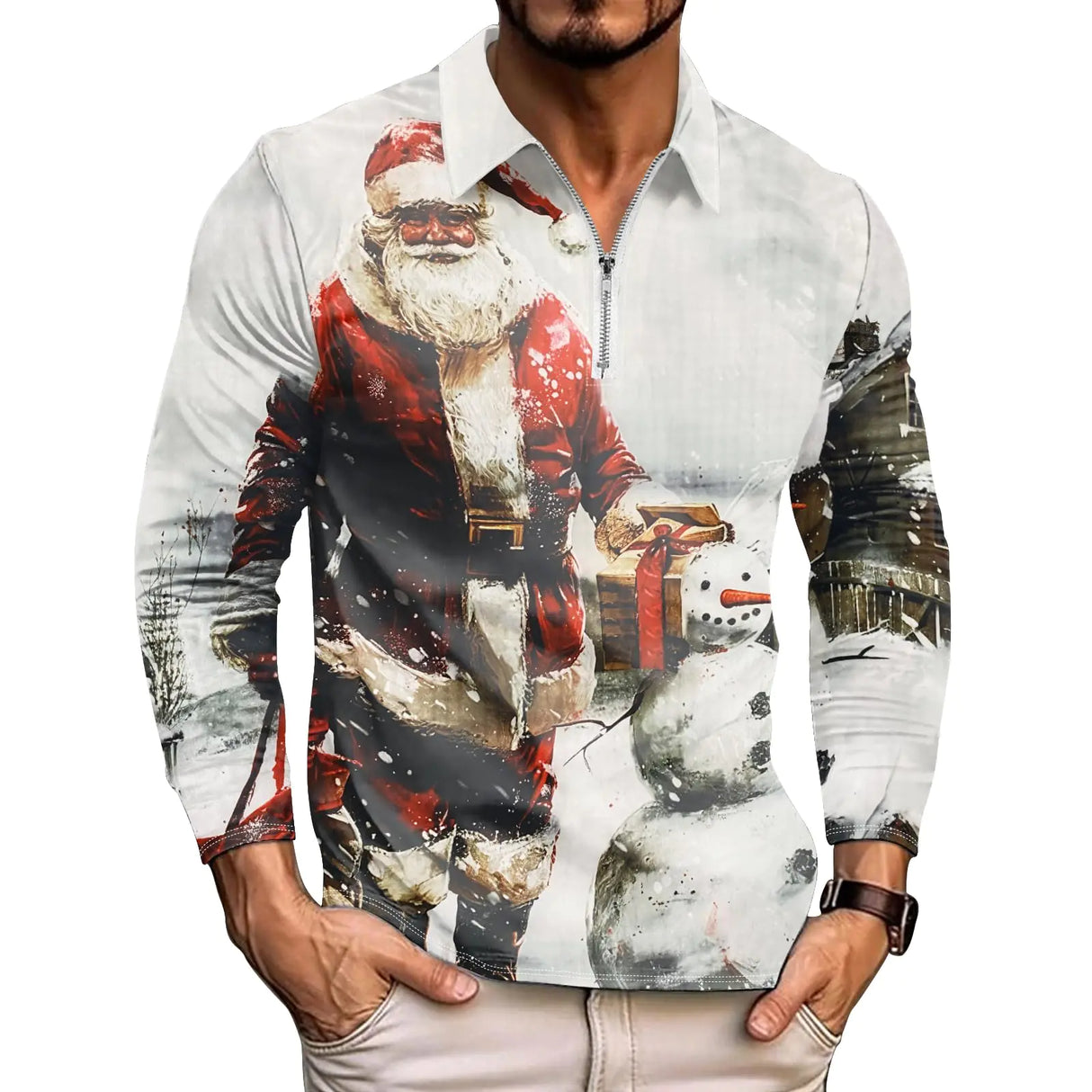 Christmas Shirts for Men Xmas Lights Red Santa Hat Family Shirt Button Collar Shirts，Casual Shirts with Long Sleeves Slim Fit Shirts White Santa Claus - Lootquake