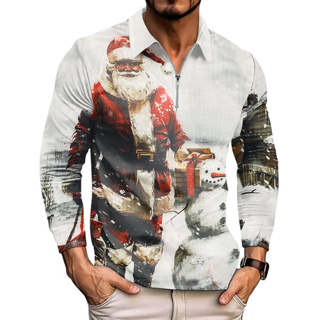 Christmas Shirts for Men Xmas Lights Red Santa Hat Family Shirt Button Collar Shirts，Casual Shirts with Long Sleeves Slim Fit Shirts White Santa Claus - Lootquake