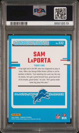 Tarjeta de fútbol RC de novato Sam LaPorta n.° 332 de Panini Donruss, clasificada en 2023, PSA 10 Gem Mint
