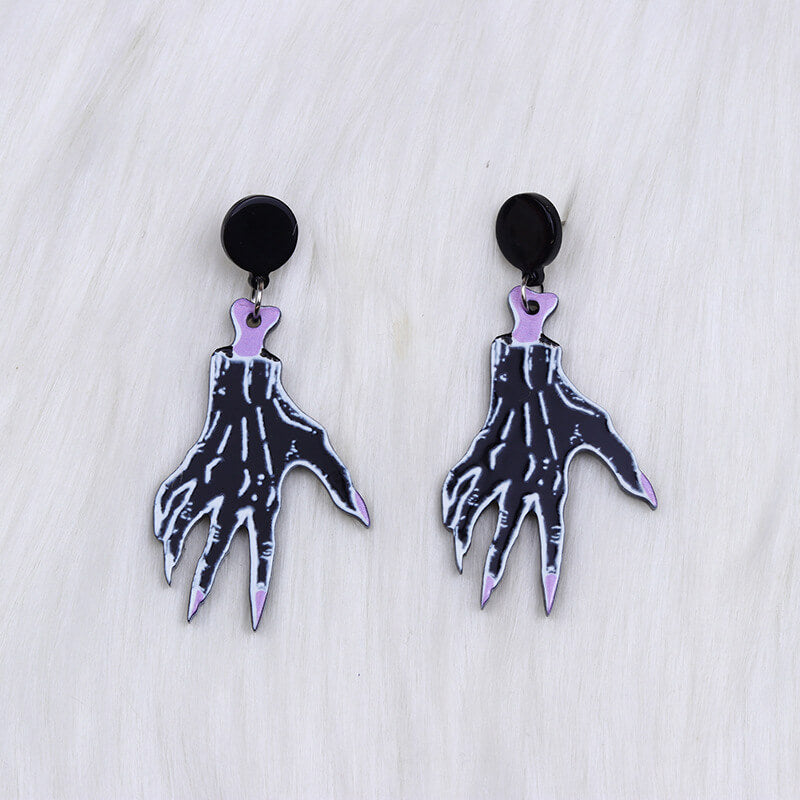 Pendientes de calavera acrílica con manos de esqueleto para Halloween