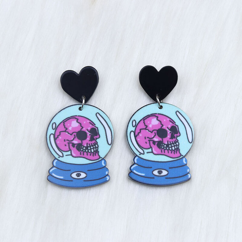 Pendientes de calavera acrílica con manos de esqueleto para Halloween