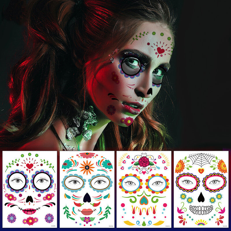 Halloween Sugar Skull Face Makeup Temporary Tattoo Stickers