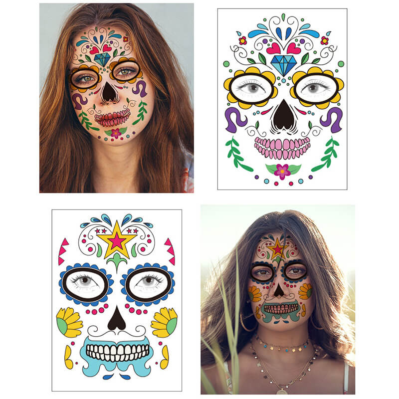 Halloween Sugar Skull Face Makeup Temporary Tattoo Stickers