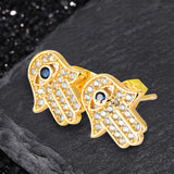 Hamsa Hand Brass Zircon Stud Earrings