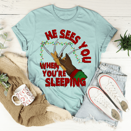 He Sees You When You're Sleeping Tee-3