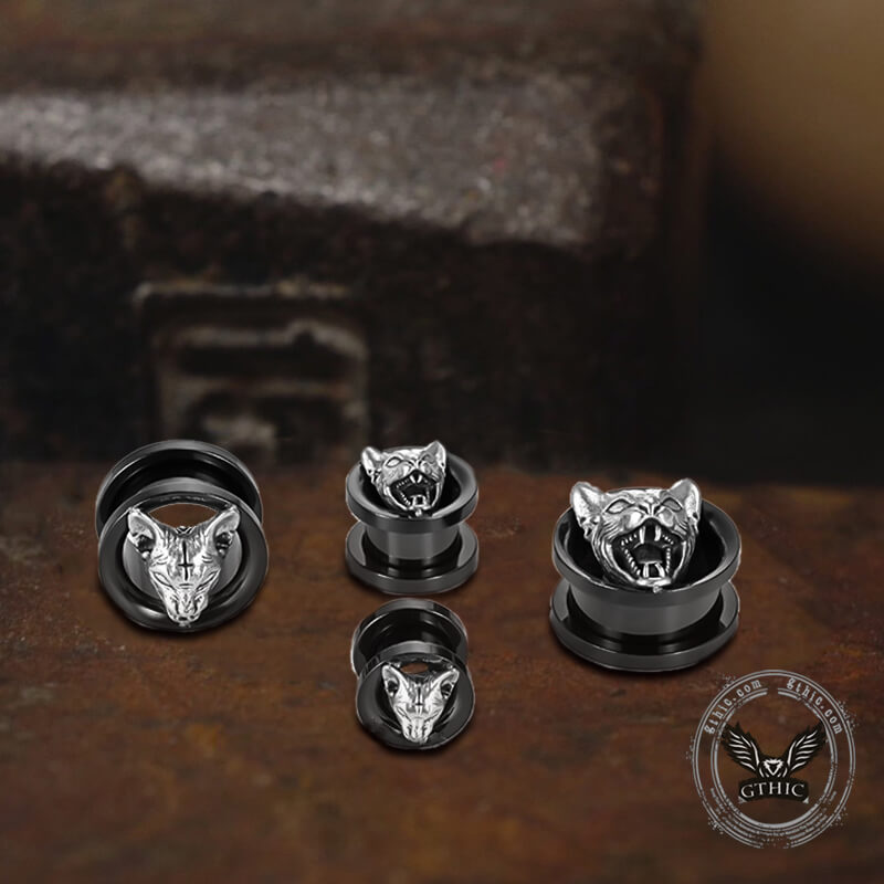 Hell Cat Cross Stainless Steel Ear Gauges